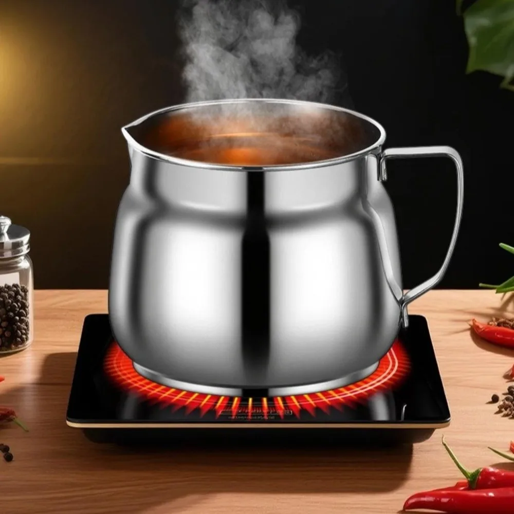 1.5/2L Stainless Steel Oil Kettle with Strainer Rustproof Oil Filtering Pot Round Leakproof Filter Oil Pitcher Deep Frying view 4