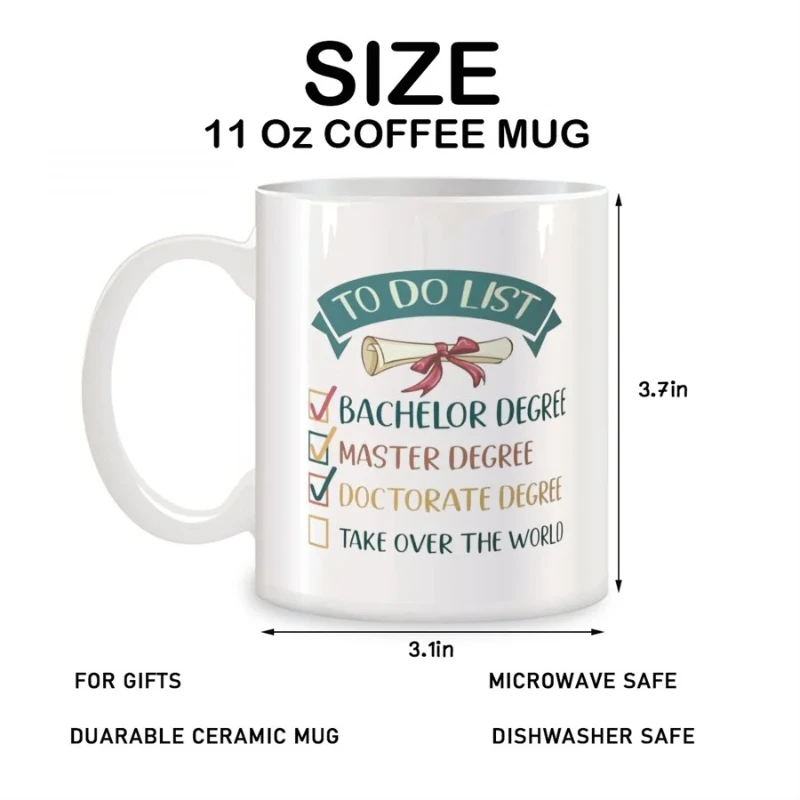 أكواب التخرج دكتوراه للرجال هدايا عيد ميلاد طبيب دكتوراه جديدة أكواب شاي سيراميك القهوة البيضاء 11 أونصة