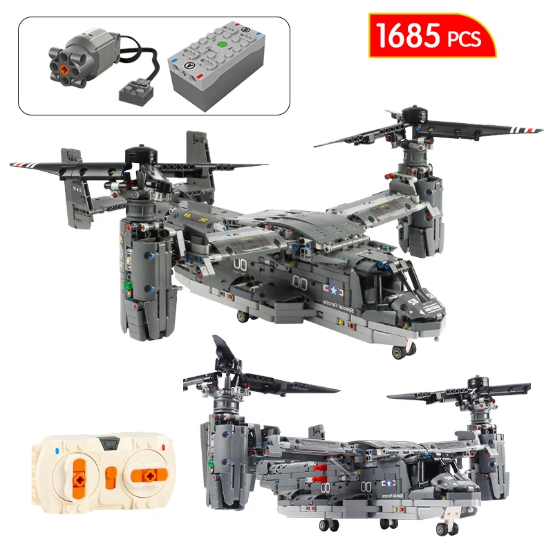 

1685Pcs City Military Osprey Fighter RC Aircraft WW2 Building Block Remote Control Bricks Airplane Toys for Boys Gifts