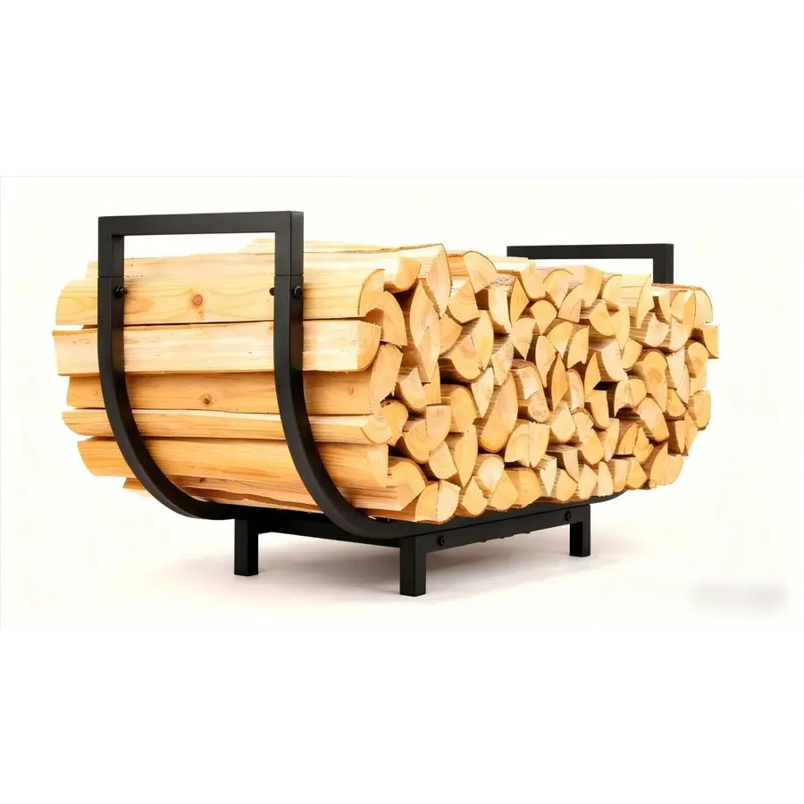 

24.5 Inch Curved Firewood Rack, Indoor Outdoor Durable Log Holder, HeavyDuty Fireplace Wood Storage Rack with 300lbs Load Capaci