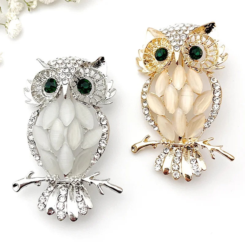 Blue Eyes Rhinestone Big Owl Brooches Metal Small Animal Pins Femininos Wedding Hijab Scarf Buckle Collar Jewelry Pin Badge