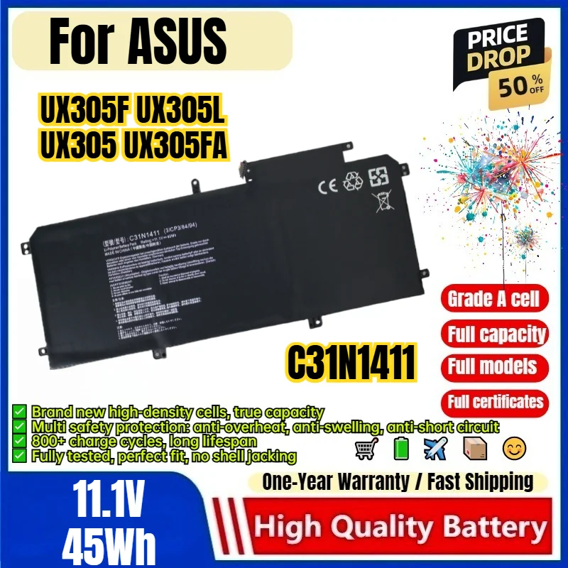 C31N1411 for ASUS UX305F UX305L UX305 UX305FA Laptop Battery 0 Cycle  High Capacity Battery Replacement Bateria Grade A Cell