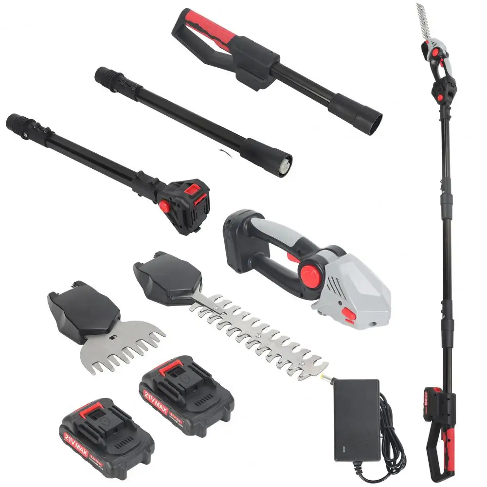 ماكينة تشذيب التحوط ذات القطب الصغير 2 في 1 21 فولت، ماكينة تشذيب العشب الكهربائية مع عمود تمديد، ماكينة تشذيب شجيرة لاسلكية متعددة الزوايا قابلة للتعديل