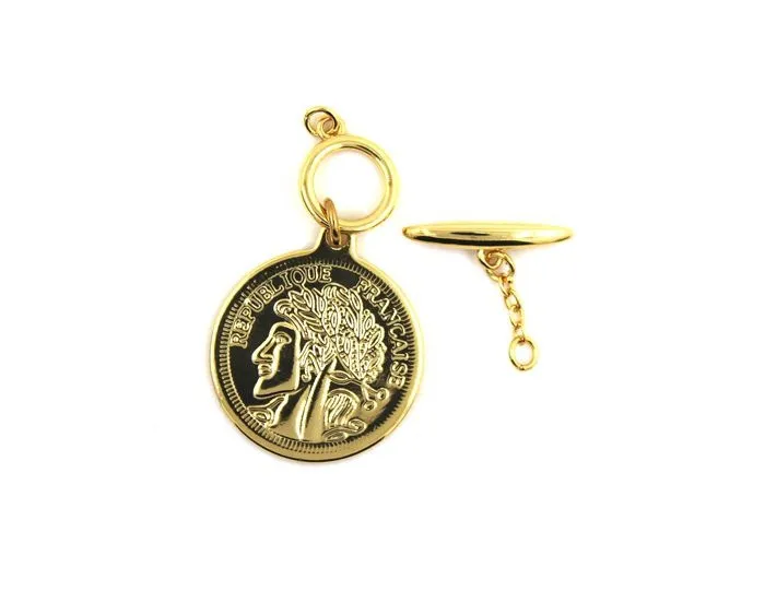 DIY Accessories Retro Palace Queen Coin Pendant OT Lock Pearl Jade Necklace Sweater Chain Ins Buckle V070