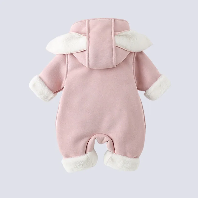 IYEAL  Baby Girls Newborn Clothes Children Toddler Girls Jumpsuit Kids Warm Fleece Inner Hooded Overalls Winter Warm Rompers