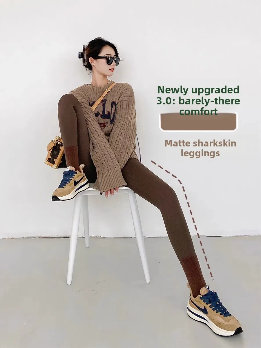 Women's arkskin Yoga Pants Fce Lined Thiened Autumn Winter Warm Abdomen Control Nine Points Length Nylon Spandex