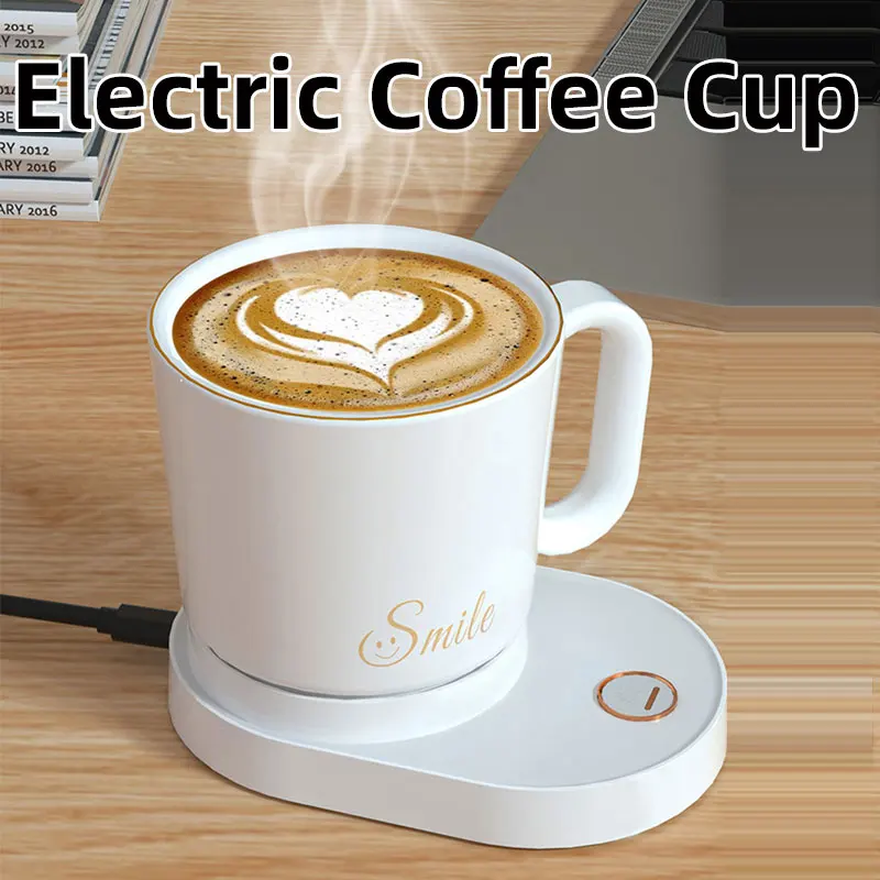 USB Automatic Electric Coffee Cup,300ml Stirring Ceramic Mixing Cup,20W Heated Cup,Wireless Charging,Constant Temperature