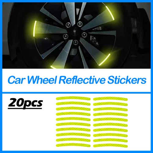 Pegatinas reflectantes para rueda de coche, 20 piezas, pegatinas fluorescentes nocturnas de advertencia para neumáticos, pegatinas decorativas con personalidad creativa para coche