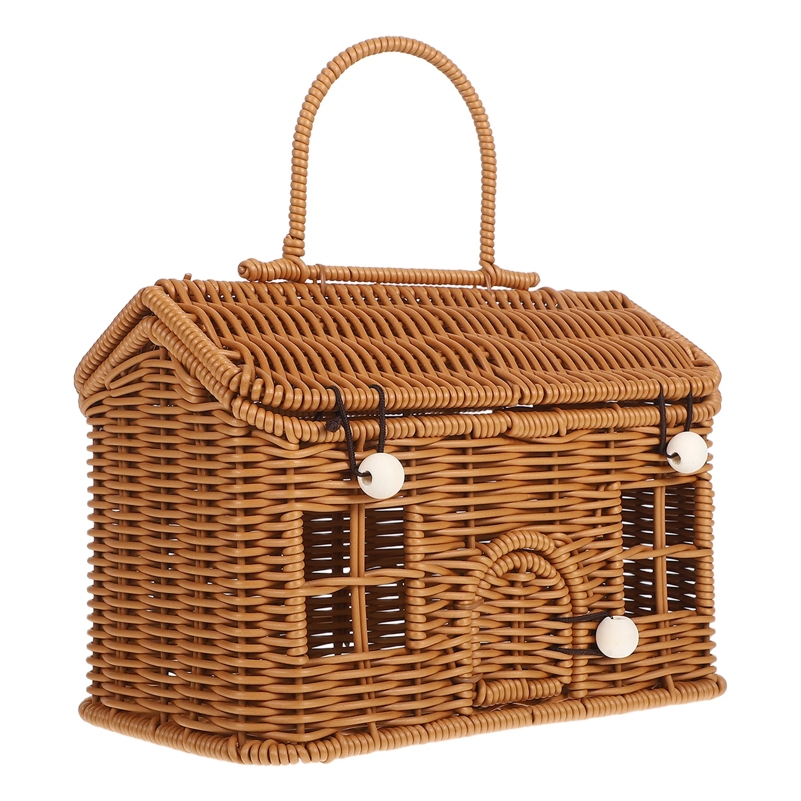 

Rattan Picnic Basket Brown Handheld Small Baskets Gifts Wedding Favors Decorative Boxes Lids Storage Baskets Woven Desk Sundries