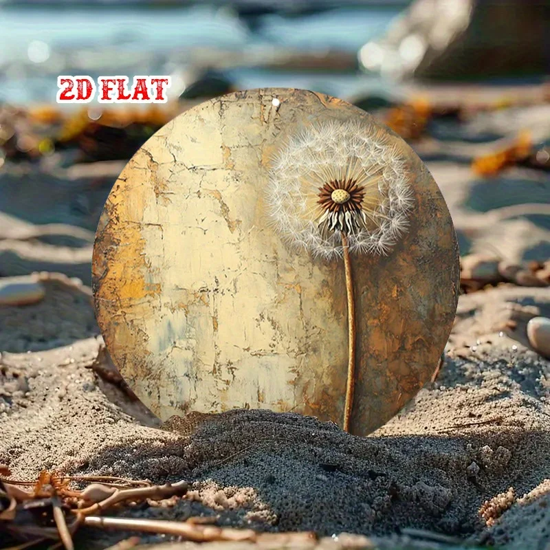CIFBUY Vintage Dandelion Metal Sign Round Aluminum Wall Art Waterproof Durable for Beach House Backyard Cafe Home Decor