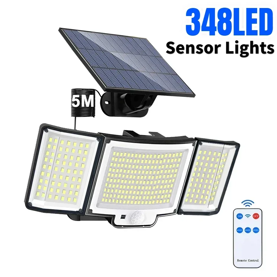 348 led luz solar ao ar livre ip65 à prova dip65 água holofote lâmpada de parede com sensor movimento 3 modos rua jardim decoração garagem pátio