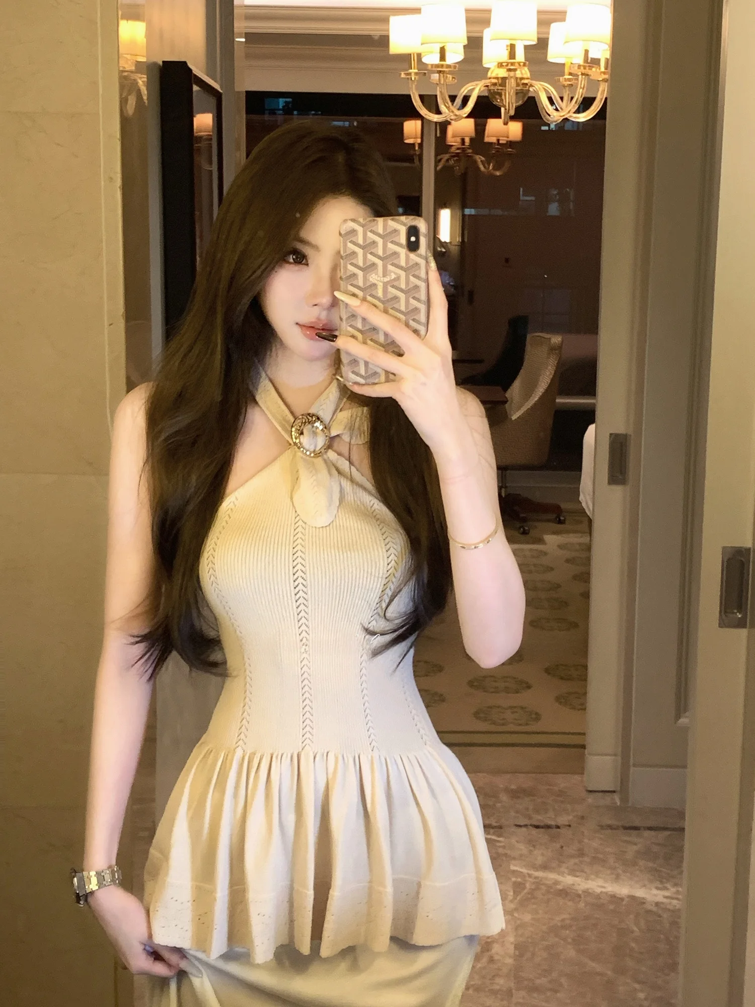 

Вязаный жилет Ele F Project с эффектом ряби, укороченный топ без бретелек, облегающий, женская модная коллекция весна