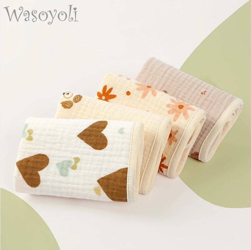 1 Piece Wasoyoli Baby Handkerchief 25*25CM Burp Cloths 6 Layers Cotton Seersucker Lovely Printed Infant Bib Feeding Bathing