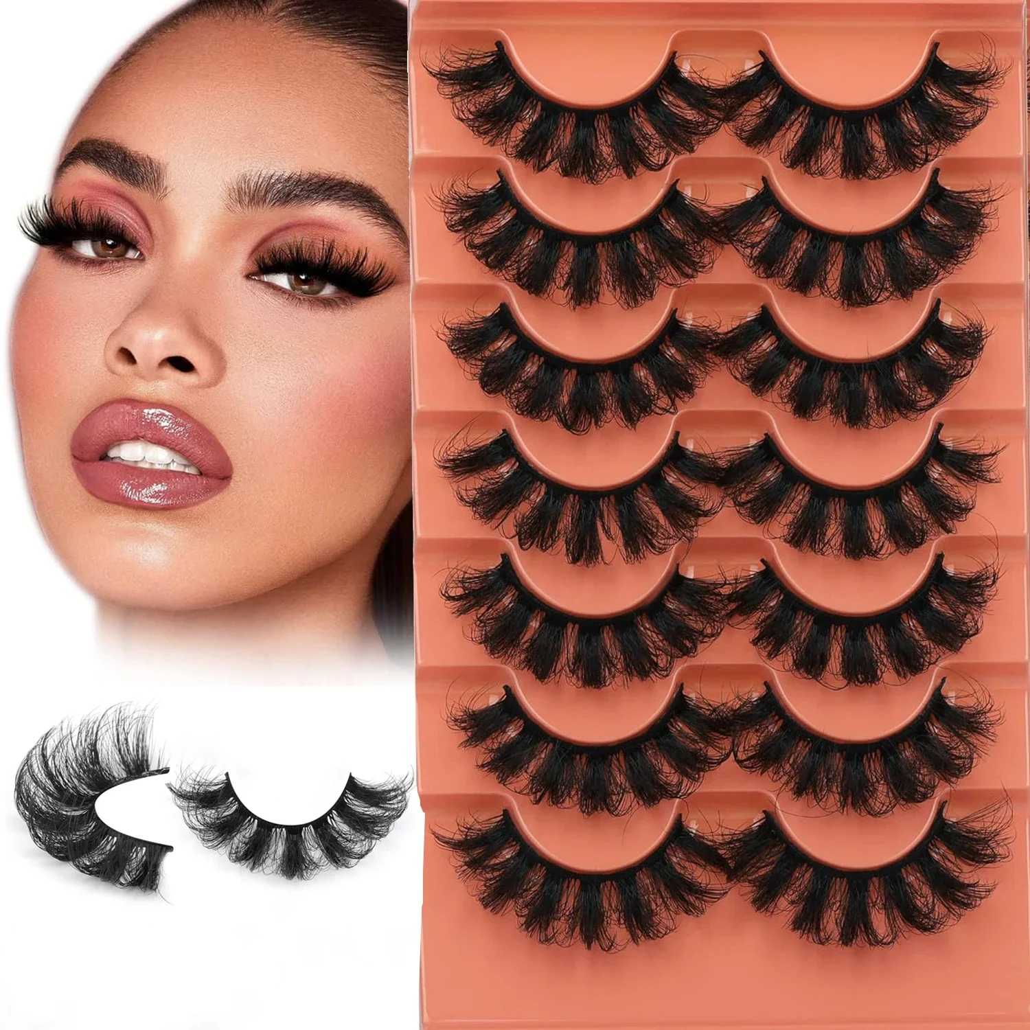 7 Pairs Fluffy Faux Mink Lashes Wispy False Eyelashes Thick Volume Fake Lashes Curly Fake Eyelashes