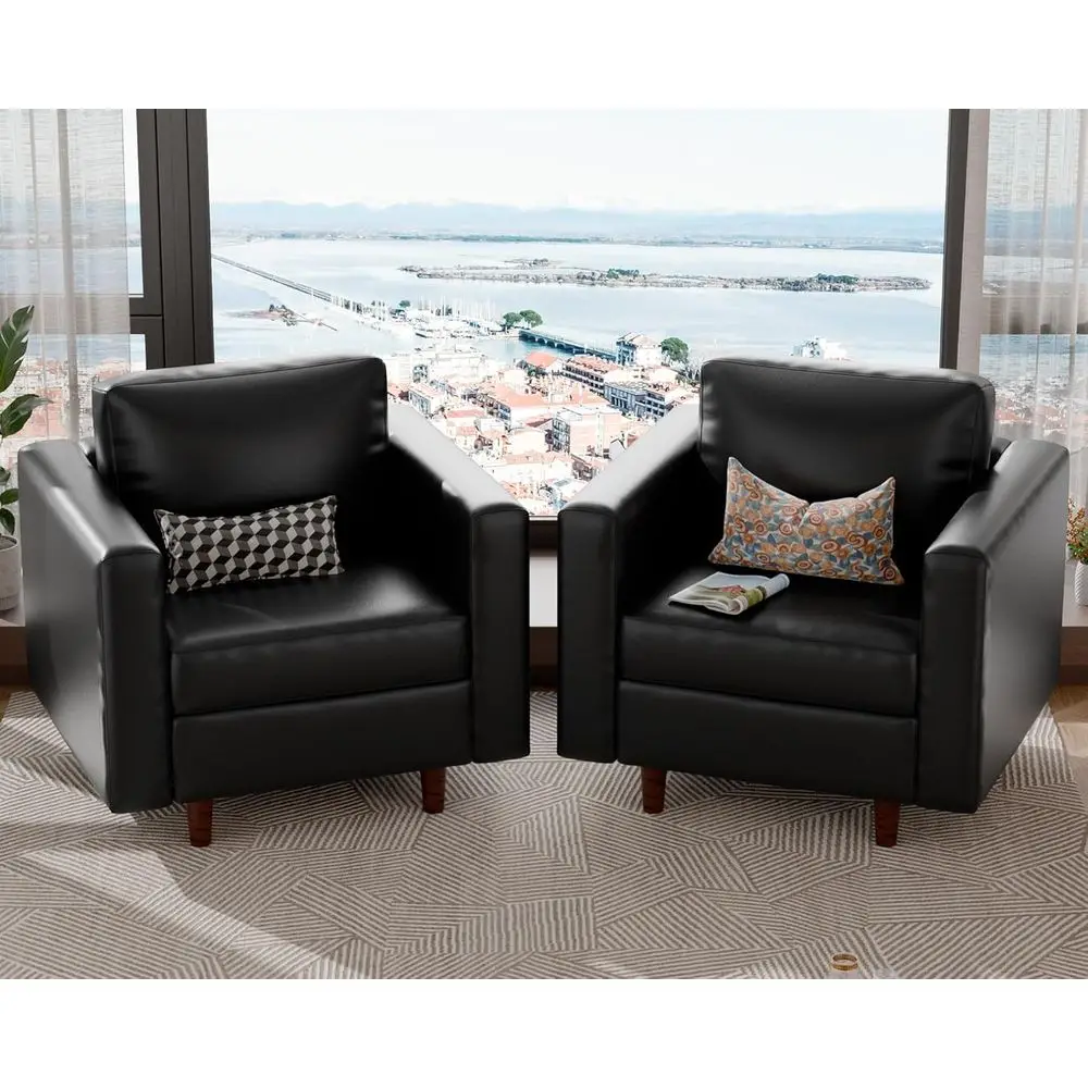 

Oversized Leather Storage Chair with Deep Seat for Living Room, Bedroom, or Office in Black