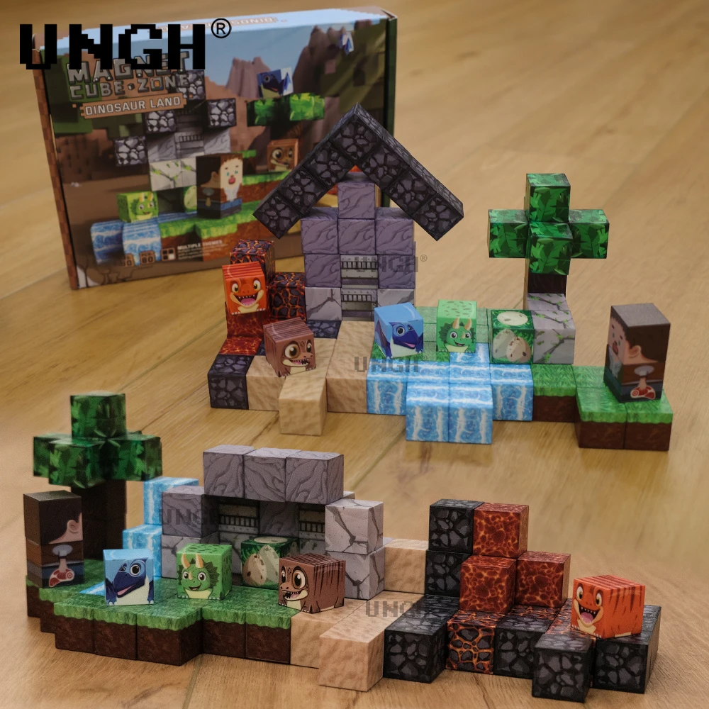 UNGH 80PCS Dinosaurier modell Magnetische Baustein Drachen Wald Magnet szene Magnet Puzzle Set STEM Bau DIY Spielzeug Geschenk