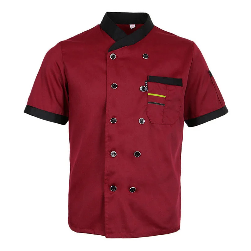 Unisex Restaurant Hotel Kitchen Chef Work Clothes For Men Women Stand Collar Short Sleeve T-Shirt Chef Uniform Tops