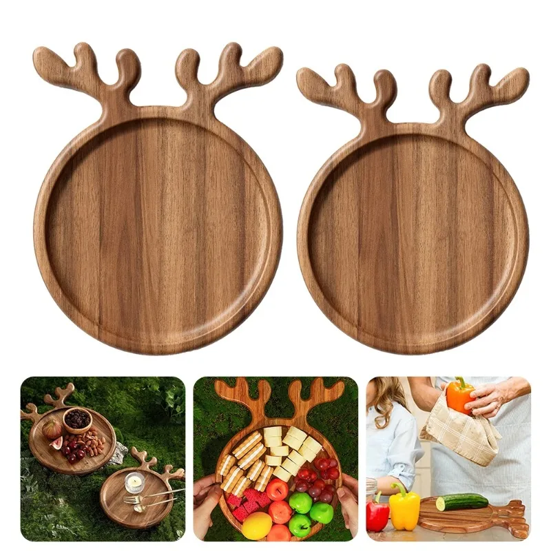 

Decorative Wooden Deer Horn Tray Christmas Tray Acacia Wood Dried Fruit Solid Wood Dining Plate Courtyard Decoration