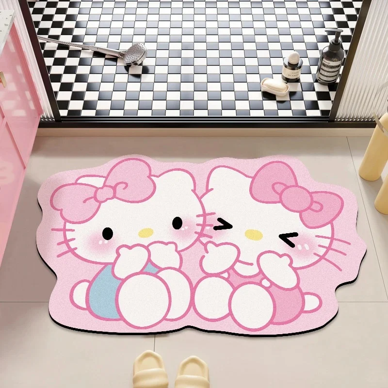 Cartoon Hello Kitty Twin Kitty Connected Diatomite Bath Mat Pink Sweet Absorbent Floor Mat