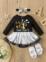 0-2 Year Old Spring and Autumn New Newborn Infants and Girls Letter Printed Long sleeved Mesh Skirt Triangle jumpsuit