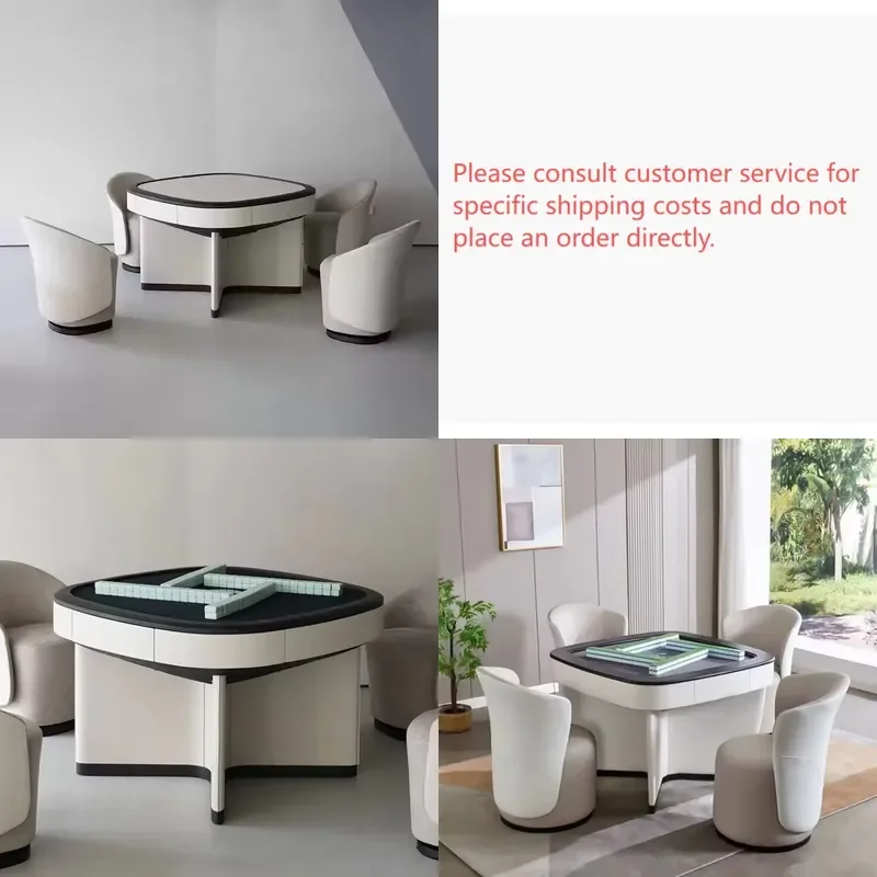 Modern Solid Wood Automatic Mahjong Table with Storage Pocket and Leather Surface for Poker Casino Gambling for Family