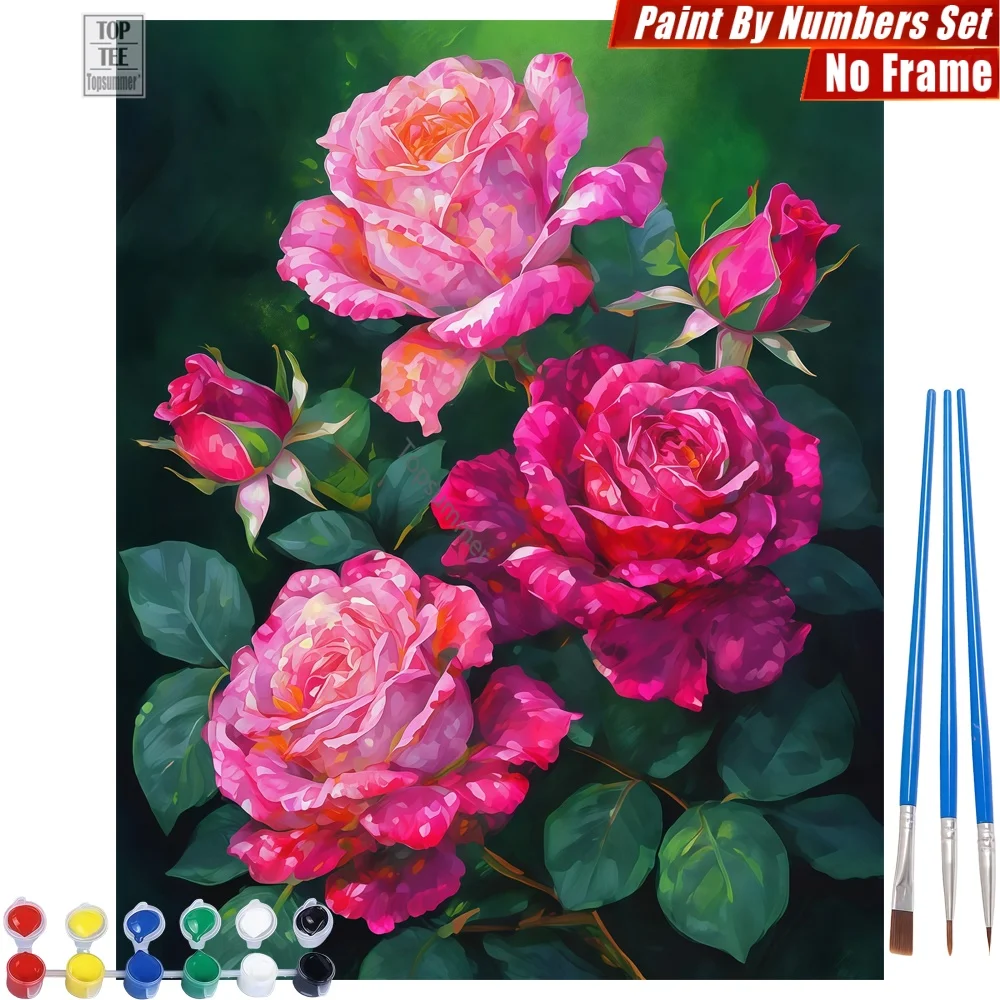 

Vibrant Rose Bouquet DIY Digital Oil Painting Set - Roses Flowers Green Room Decor New Year'S Day Gift For Grandma