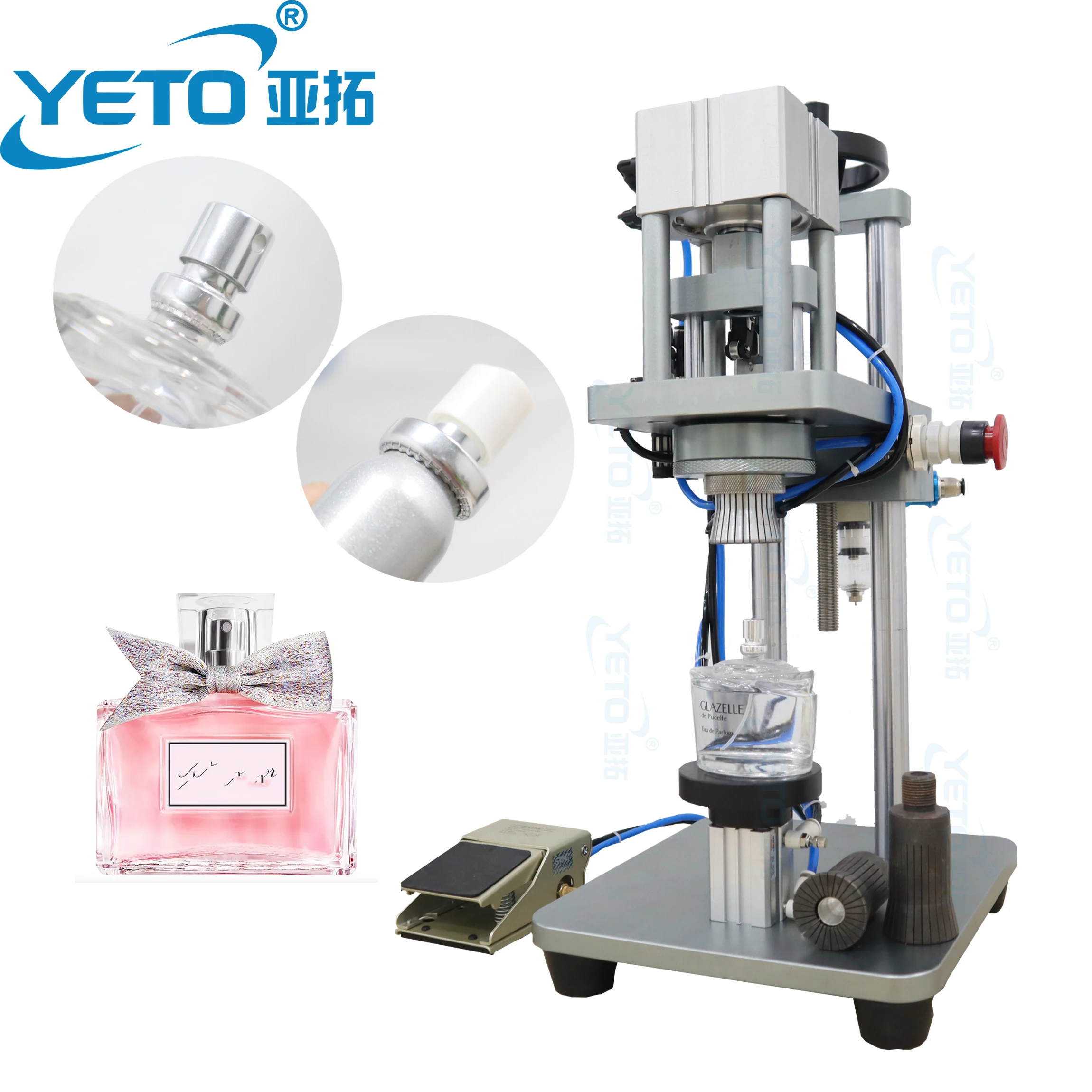 

YETO 15mm 17mm 18mm Pneumatic Perfume Bottles Crimping Machine Perfume Sprayer Pump Caps Crimper Sealing Capping Machine