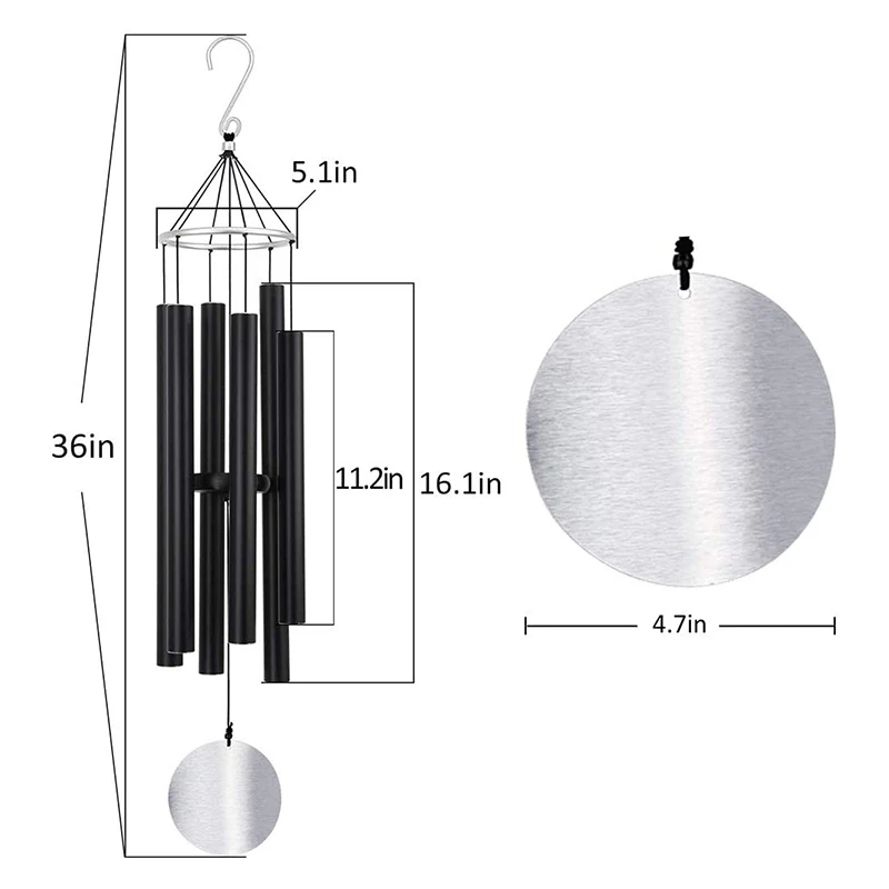 Wind Chimes Outdoor Large Deep Tone 36 Inch For Outside Tuned Relaxing Soothing Low Bass,Memorial Wind Chimes Sympathy