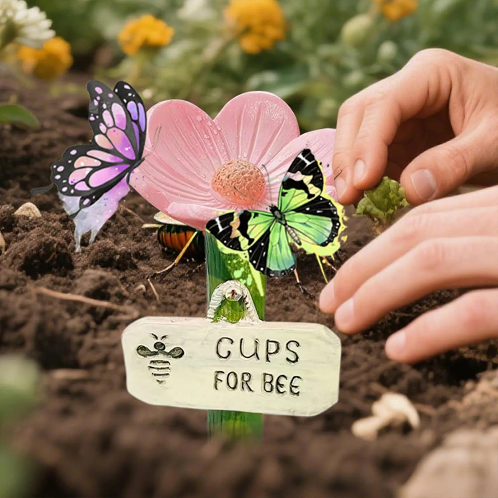 Blumenförmige Bewässerungsstation für Bienen, Schmetterlings-Tränke, dekorativer Gartenpfahl, Rasenpflanzen, Gartensprinkler