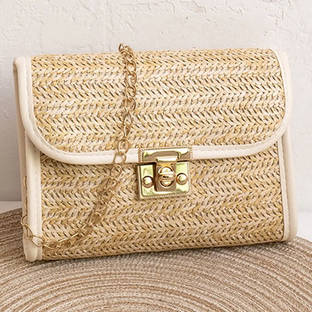 Small Trendy Travel Over The Shoulder Chain Shopping Female Bag Woven Handbag Messenger Bag Straw Bag