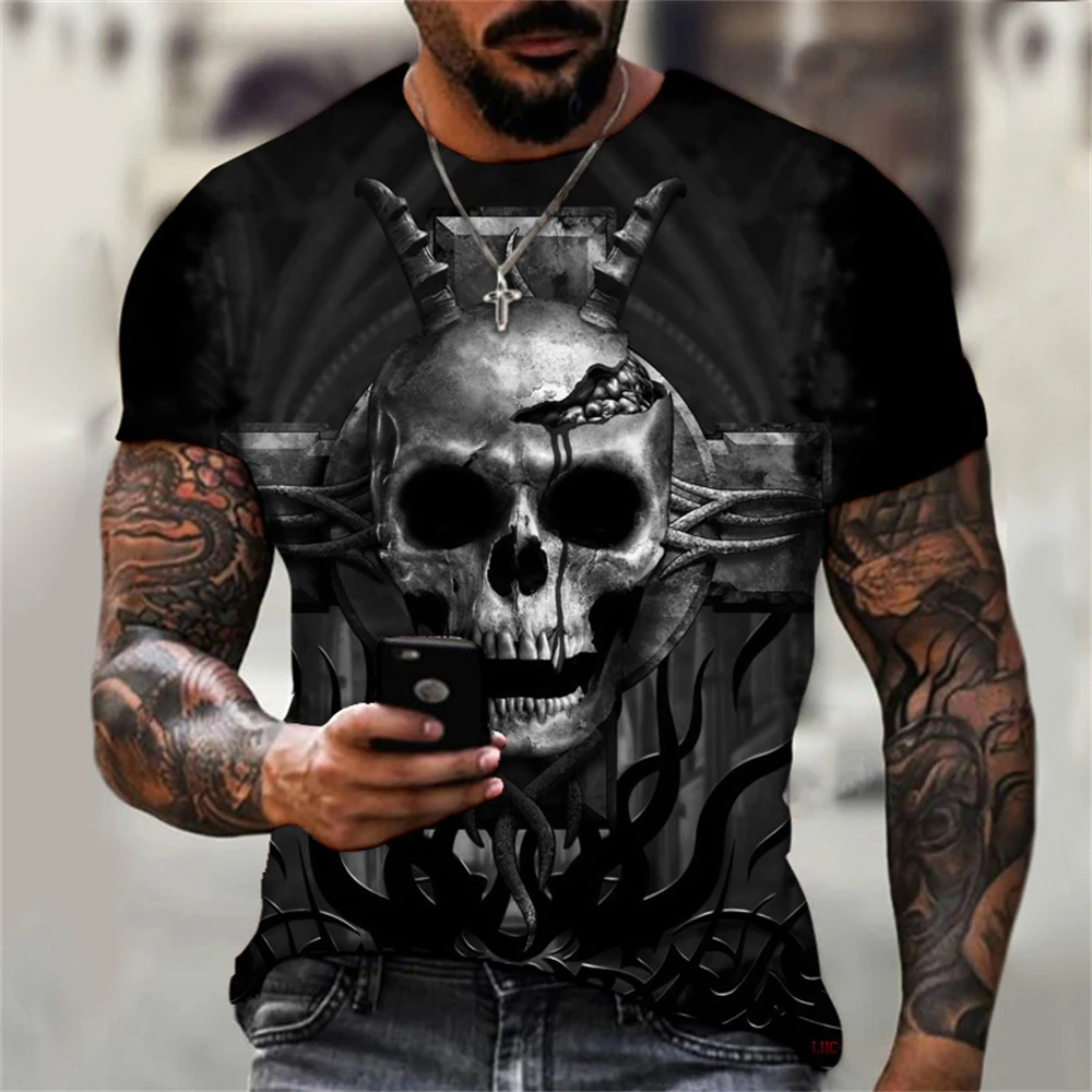 Schädel Grafik 3D Horror Schädel Druck männer T-Shirts Sommer Hip Hop Trend Mode Kurzarm Top Übergroße Straße Kleidung