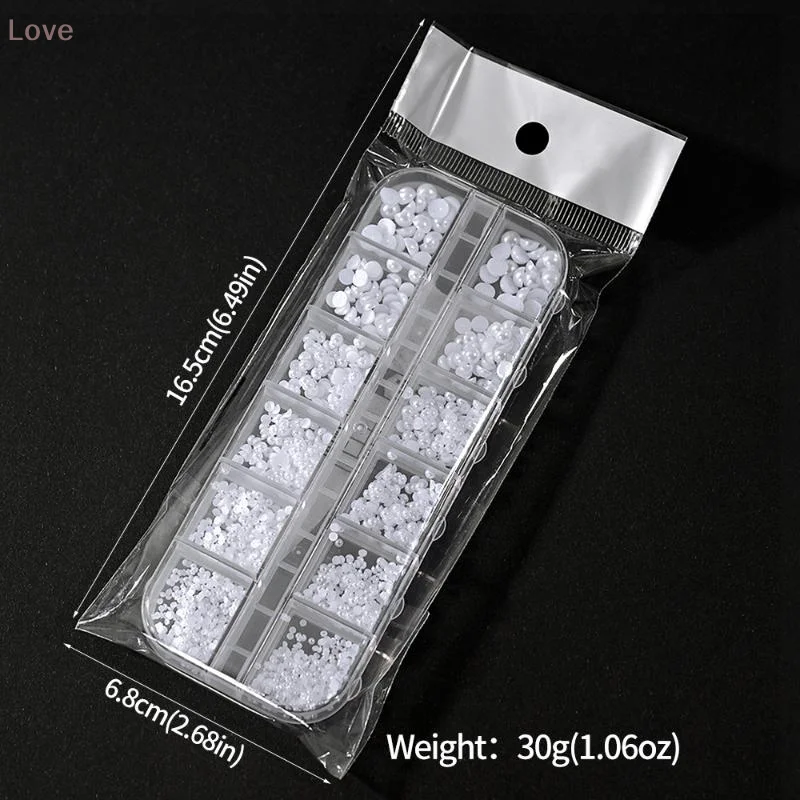 [L&P] 12 شبكة مسمار الراين بلورات ثلاثية الأبعاد مختلطة مسطحة القاع اللؤلؤ نصف دائري الديكور مجوهرات سحر مانيكير الفن