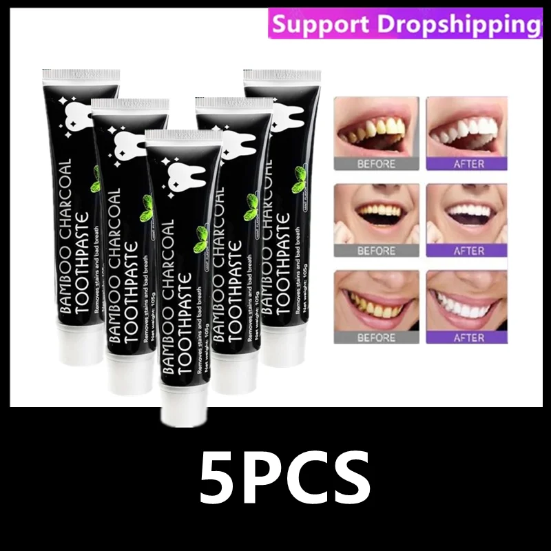 5PCS NO BOX Bamboo Charcoal Mint Flavor Oral Hygiene Cleaning Remove Tooth Stains Teeth Whitening Black Toothpaste