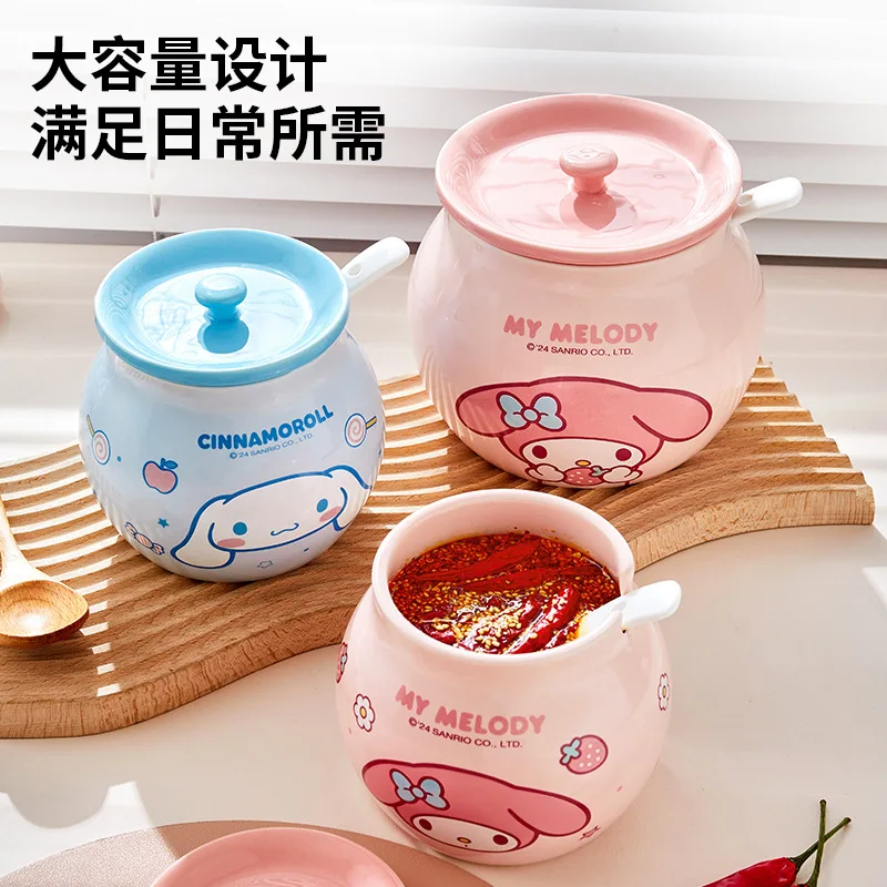 

Hot Sand PotSanrio Ceramic Oil My Melody Cartoon Home Seasoning Jar High Temperature Resistant High Beauty Kitchen with Lid Jar