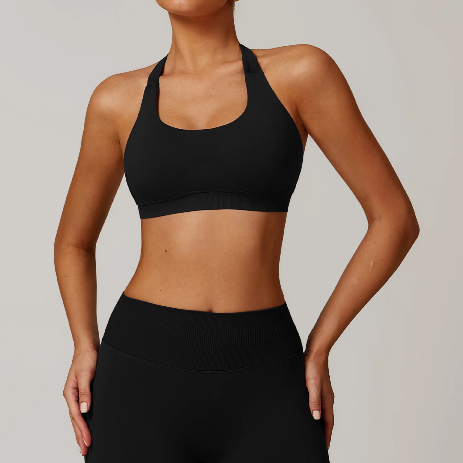 Sutiã esportivo para mulheres sem costura halter sutiã aberto volta yoga topo médio suporte ginásio colheita superior acolchoado roupas esportivas correndo sexy roupa interior