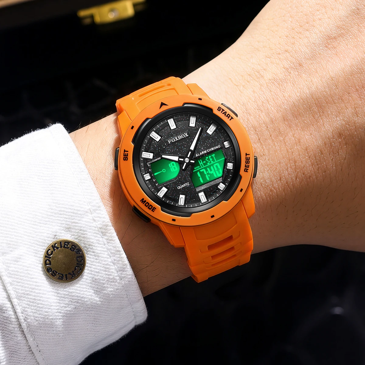 

Часы FOXBOX для мужчин, электронные светодиодные светящиеся спортивные часы с двойным дисплеем, будильник, хронограф, военные часы Relogio Masculino