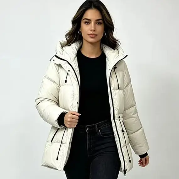 Autumn Winter Women Slim Hooded Padded Jacket 2026 New Solid Waist-cinching Zipper Parka Coat Casual Slim Outwear Overcoat