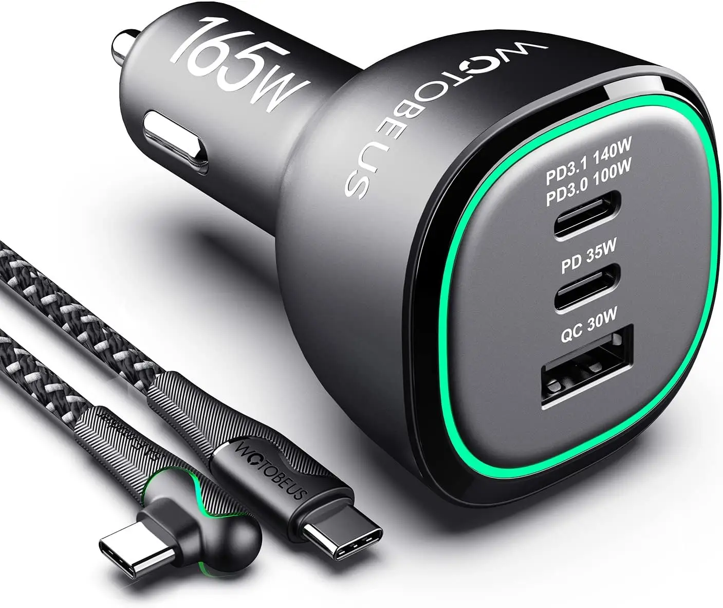 

165W USB C Car Charger Adapter Super Fast Charging WOTOBEUS PD3.1 140W/PD3.0 100W PPS45W QC5+PD 35W PPS25W+30W