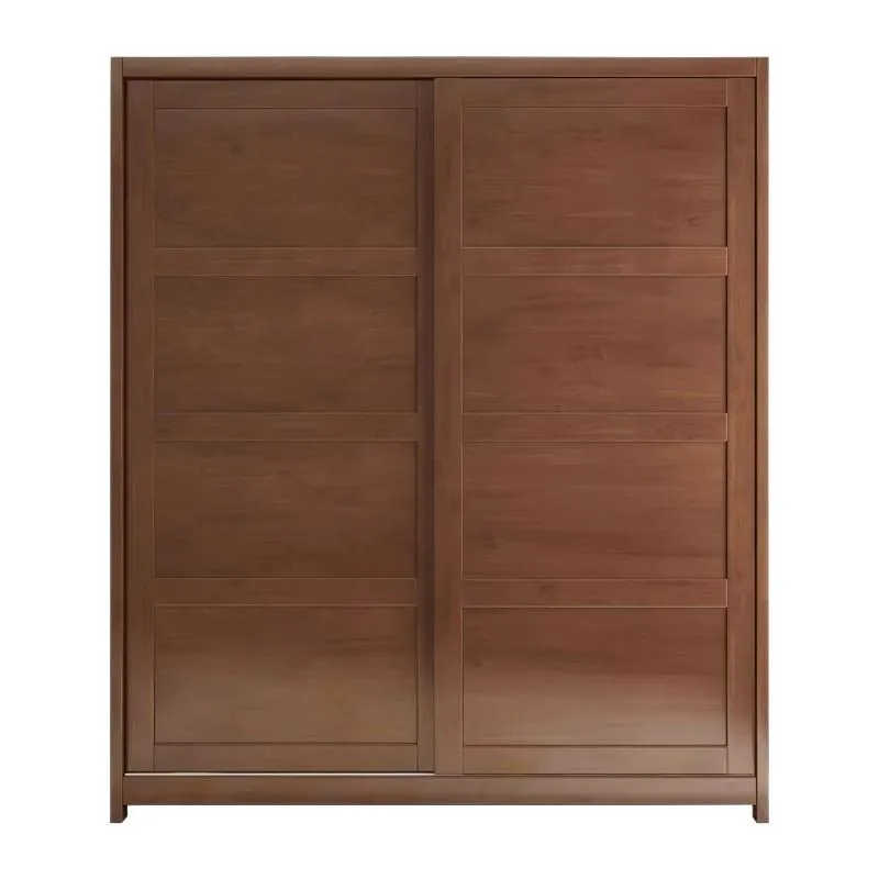 

Sliding door solid wood wardrobe 1.8 meters Nordic log color walnut bedroom home modern simple solid wood wardrobe
