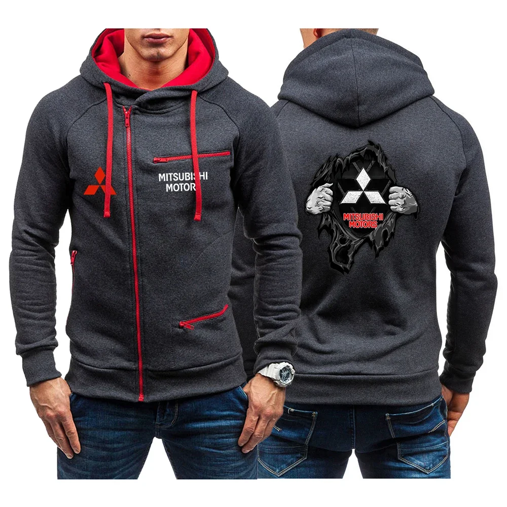 2024 Men New Motorcycle For Mitsubishi Autumn Four Color Zip Up Hoodie Coat Cardigan Thick Casual Long Sleeve Sweatshirts Tops