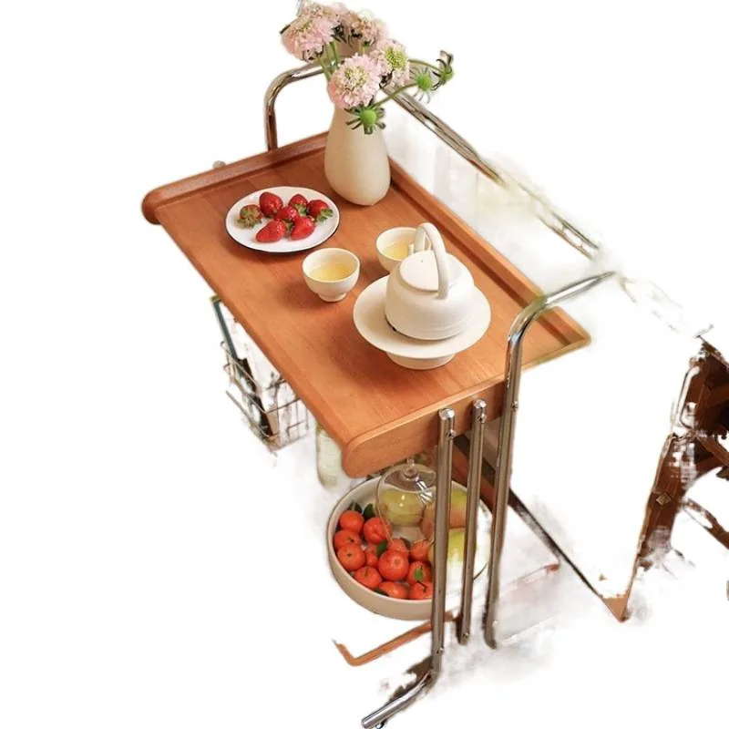 

medieval solid wood coffee table, movable sofa side table, living room trolley bedside rack