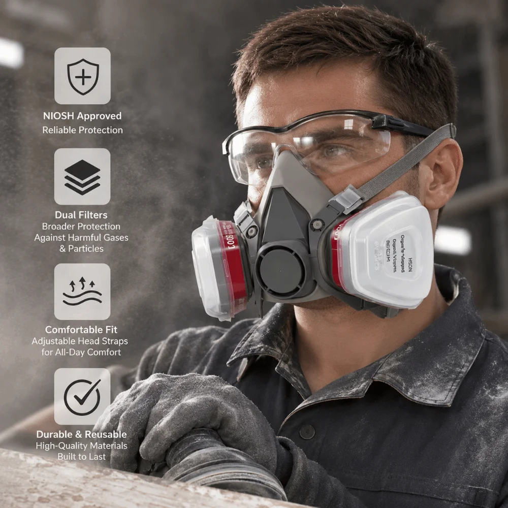 Reusable ‌Half-face Professional Respirator Protective Half Mask FFP3 Filter Respirator Chemical Dust Mask Industrial