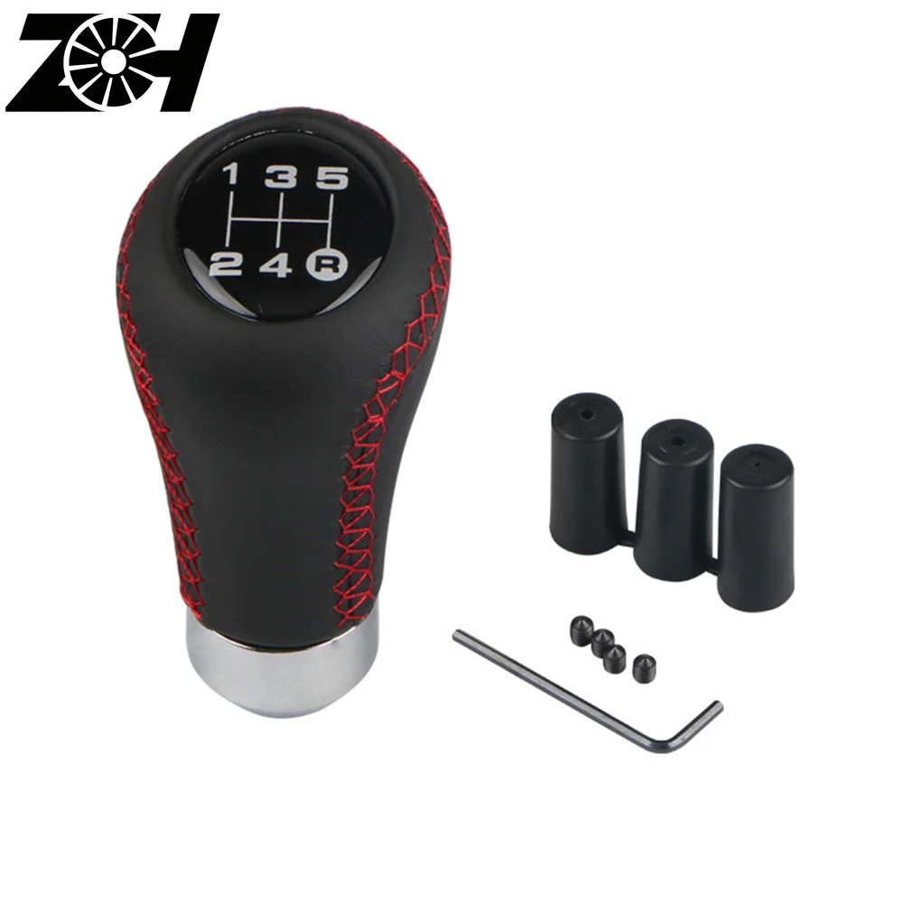 Universal 5 Speed Car Leather Red Stitch Knob Manual Shifter Car Gear Shift Knob Lever