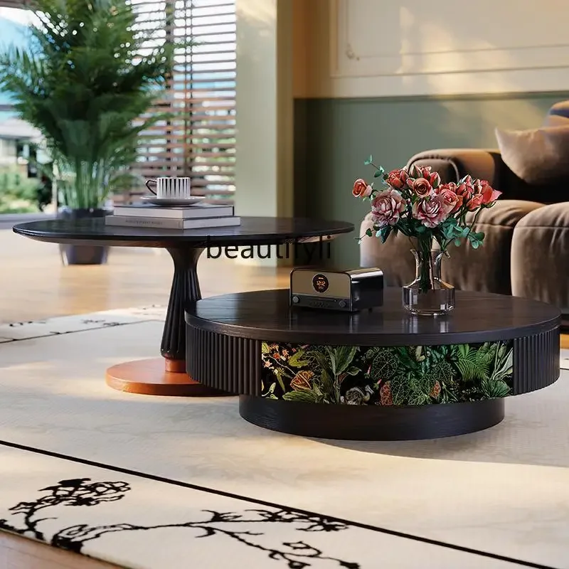 

ss1001 French retro solid wood coffee table living room home medieval American furniture size round combination coffee table