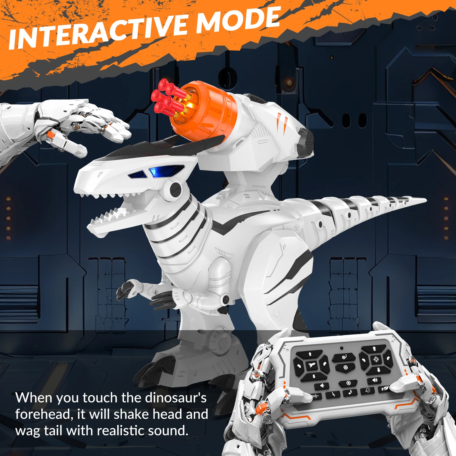 STEMTRON Programmable Remote Control Robot Dinosaur Toy for Kids Interactive Robotic Dinosaur RC Robot with Touch Sensing
