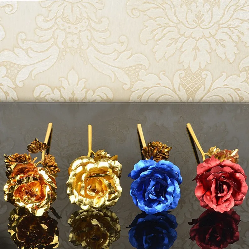 Hot Sale 24k Gold Leaf Golden Rose Home Decoration Table Office Decoration Holiday Party Gift for Love Blue/Red/Gold