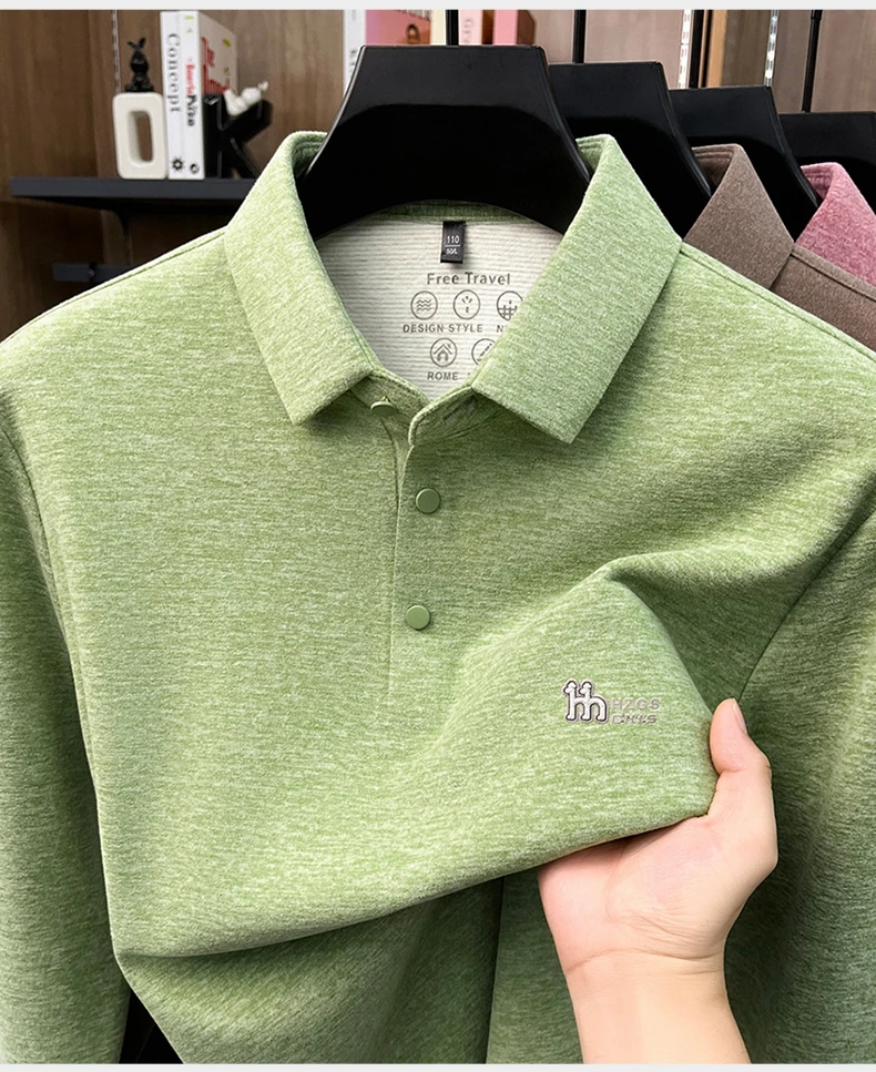 Marke Mode Buchstaben Muster Langärmel Polo-Shirt Herren Luxus Herbst Neues Leicht Komfort Geschäftsbereich Freizeit Flip-Kragen T-Shirt – Detail 3