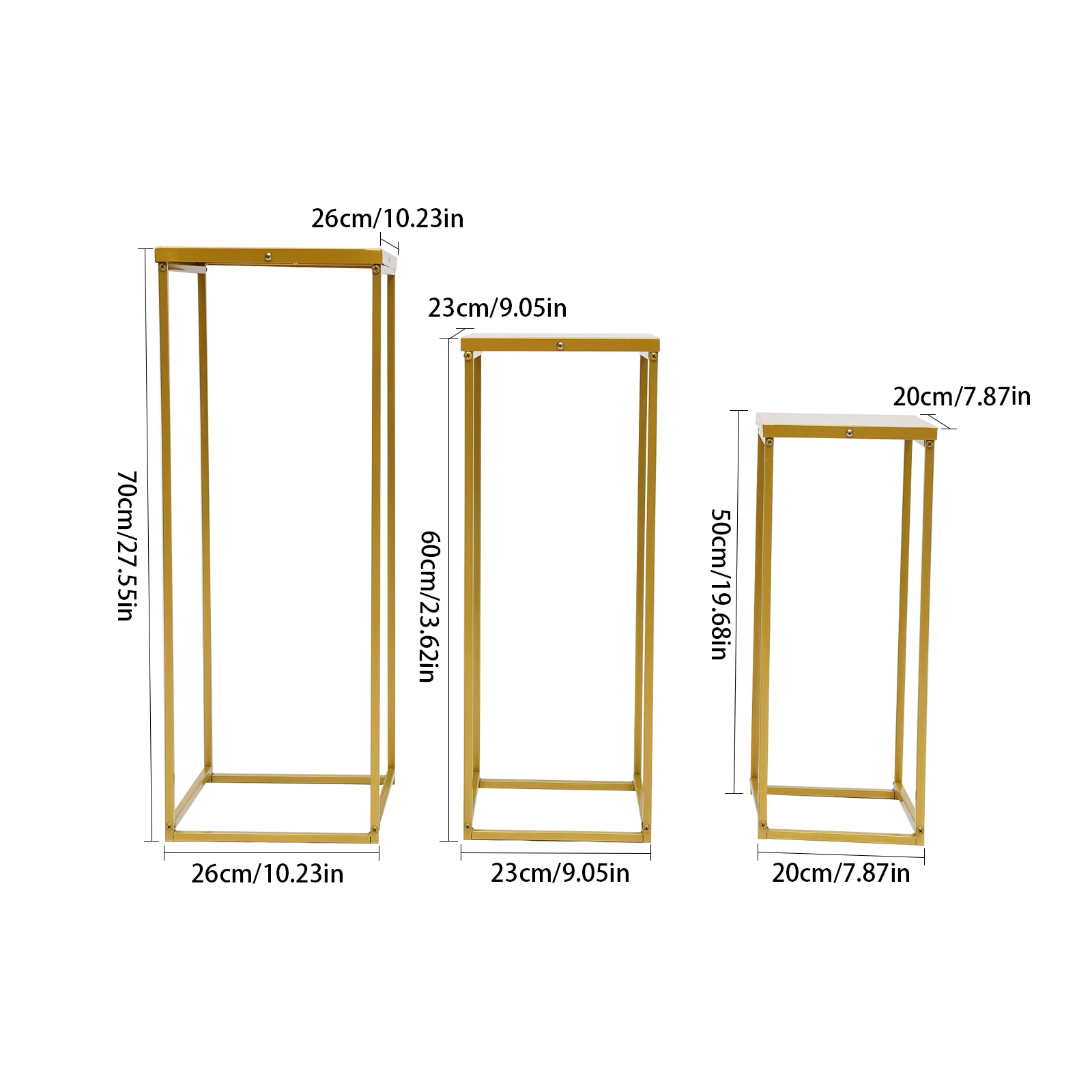 3 Pieces Golden (50-70cm) Bracket High-load-bearing Commodity Display Rack Decorative Flower Cake Base Stackable Storage