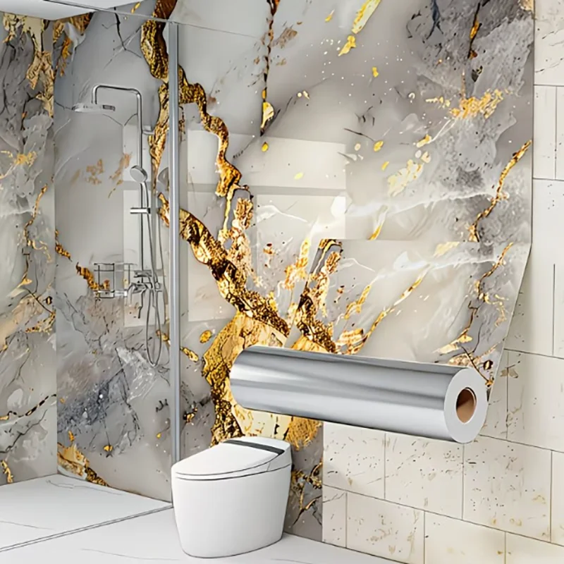 Waterproof And Oil-Proof Gold-Plated Marble Kitchen Self-Adhesive Paper Suitable For Kitchen Countertops And Walls.