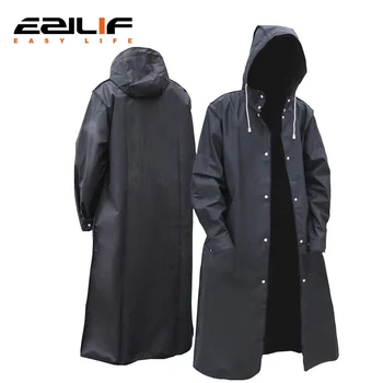 EVA ผู้ใหญ่ยาวกันลมและกันน้ํา One Piece เสื้อกันฝนสีดํา Hooded ขี่จักรยานกลางแจ้งและเดินป่าเสื้อกันฝนหนา